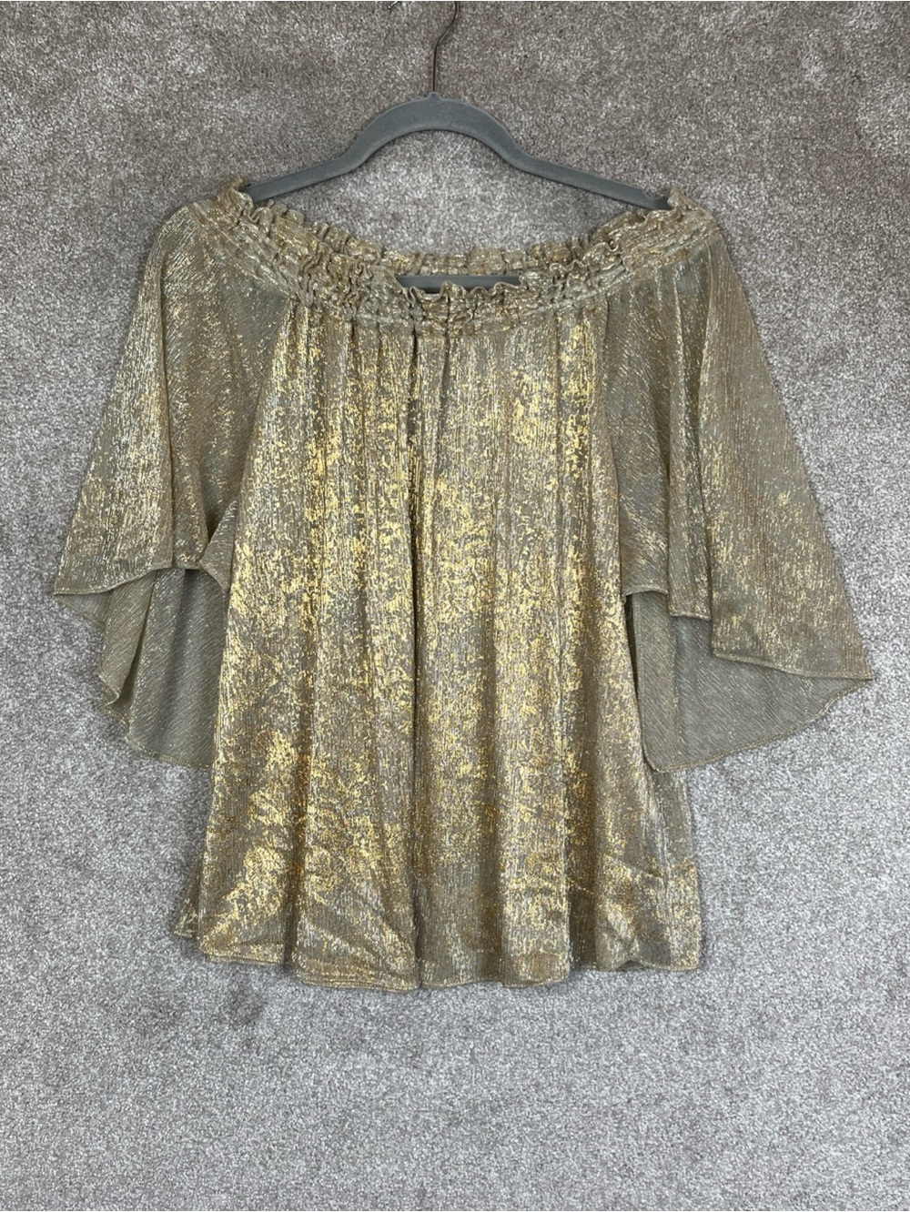 T Tahari Blouse Womens Large Gold Metallic Pullover Lightweight Sheer- 5207